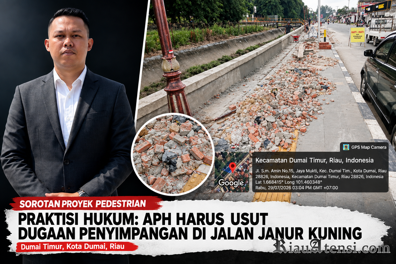Pedestrian Janur Kuning Rusak, Praktisi Hukum Desak Kejari Dumai Telusuri Proyek